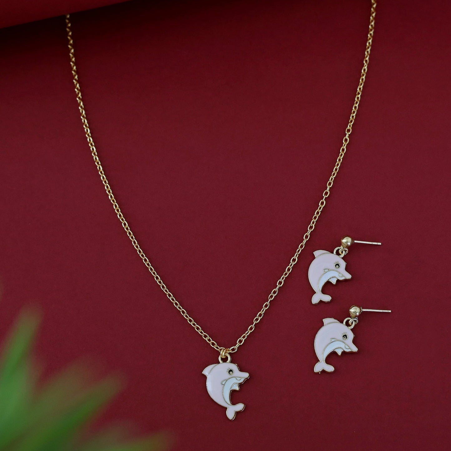 Kids Charm Tiny Dolphin Neckpiece With Earring